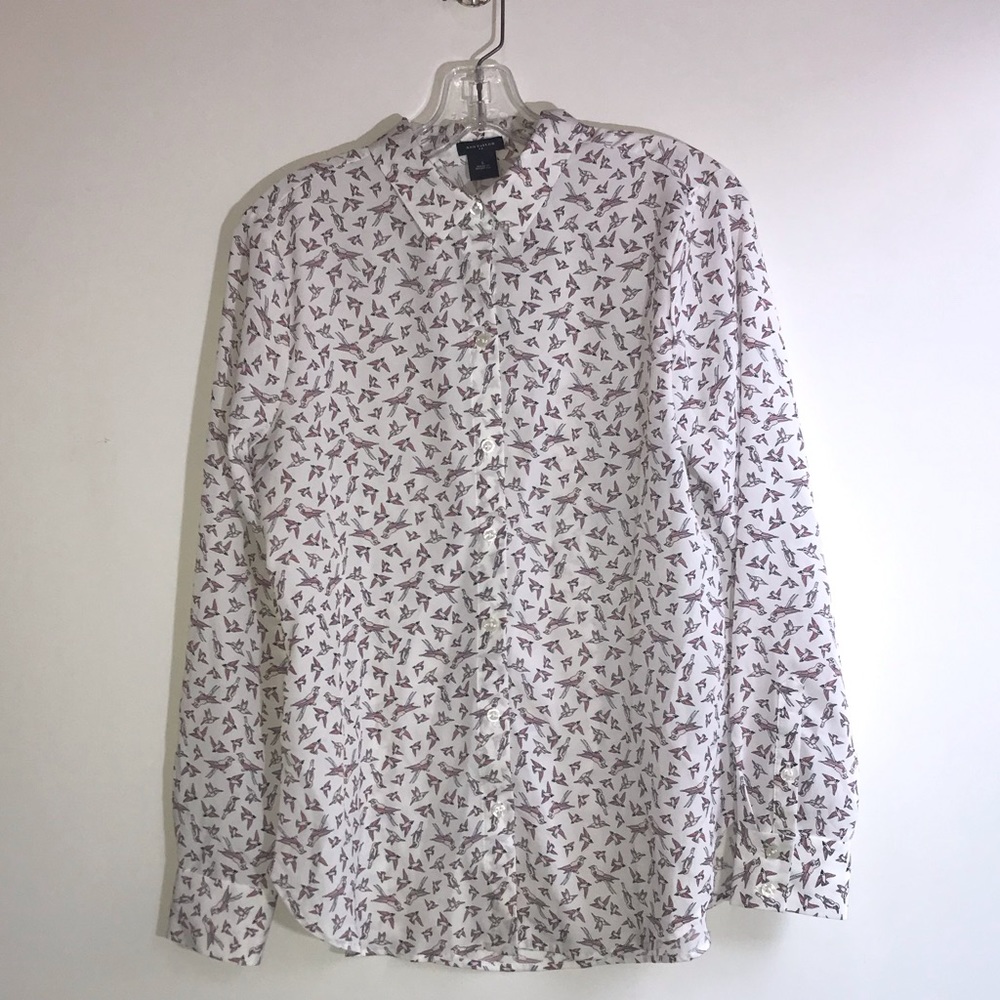 Ann Taylor Bird print long sleeve blouse Size 6